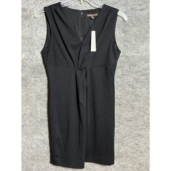Adrienne Vittadini Dress 12 Petite Sheath Sleeveless Twist Front Ponte Black - Picture 1 of 10